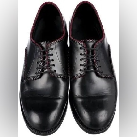 $895 Alaia Leather Lace Up Oxfords loafers black red scallop lace ballet flats - Picture 1 of 10
